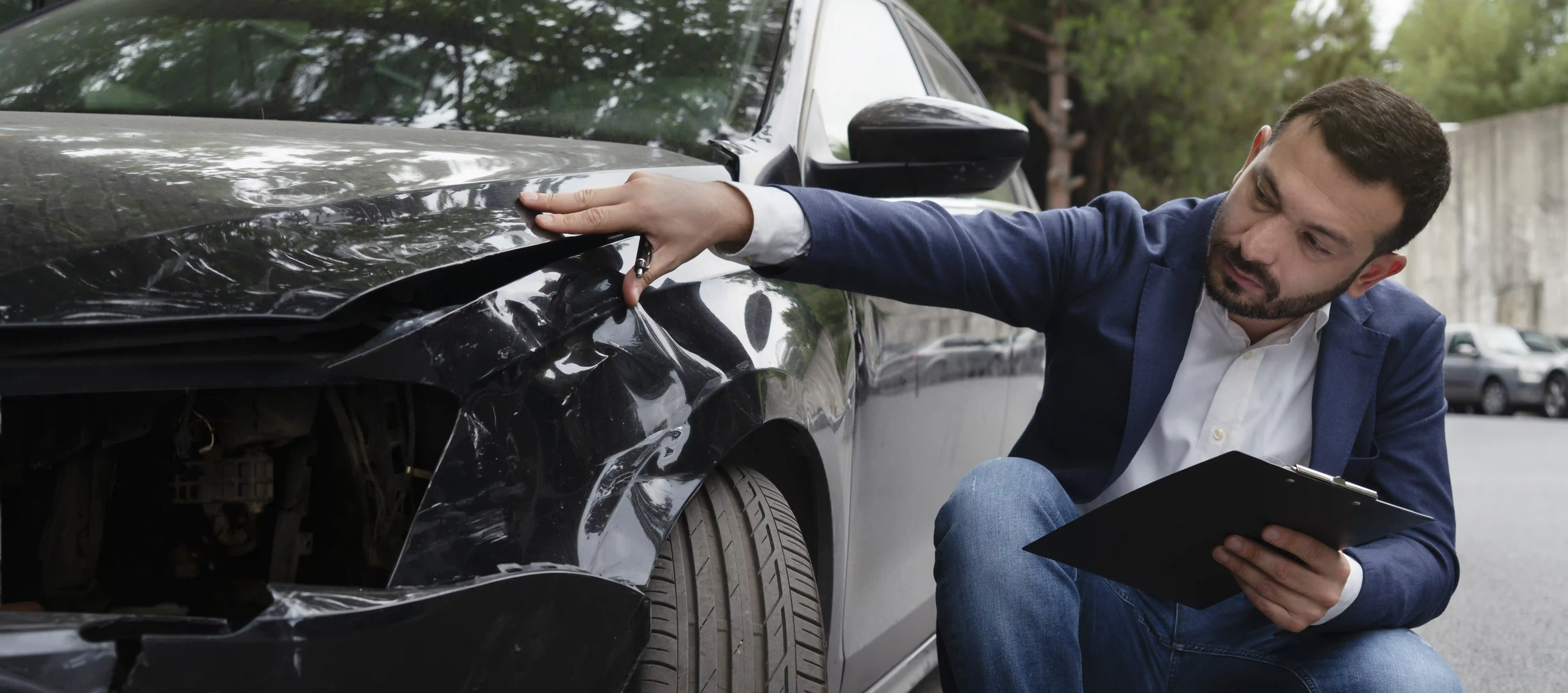Inspecting car damage after a crash